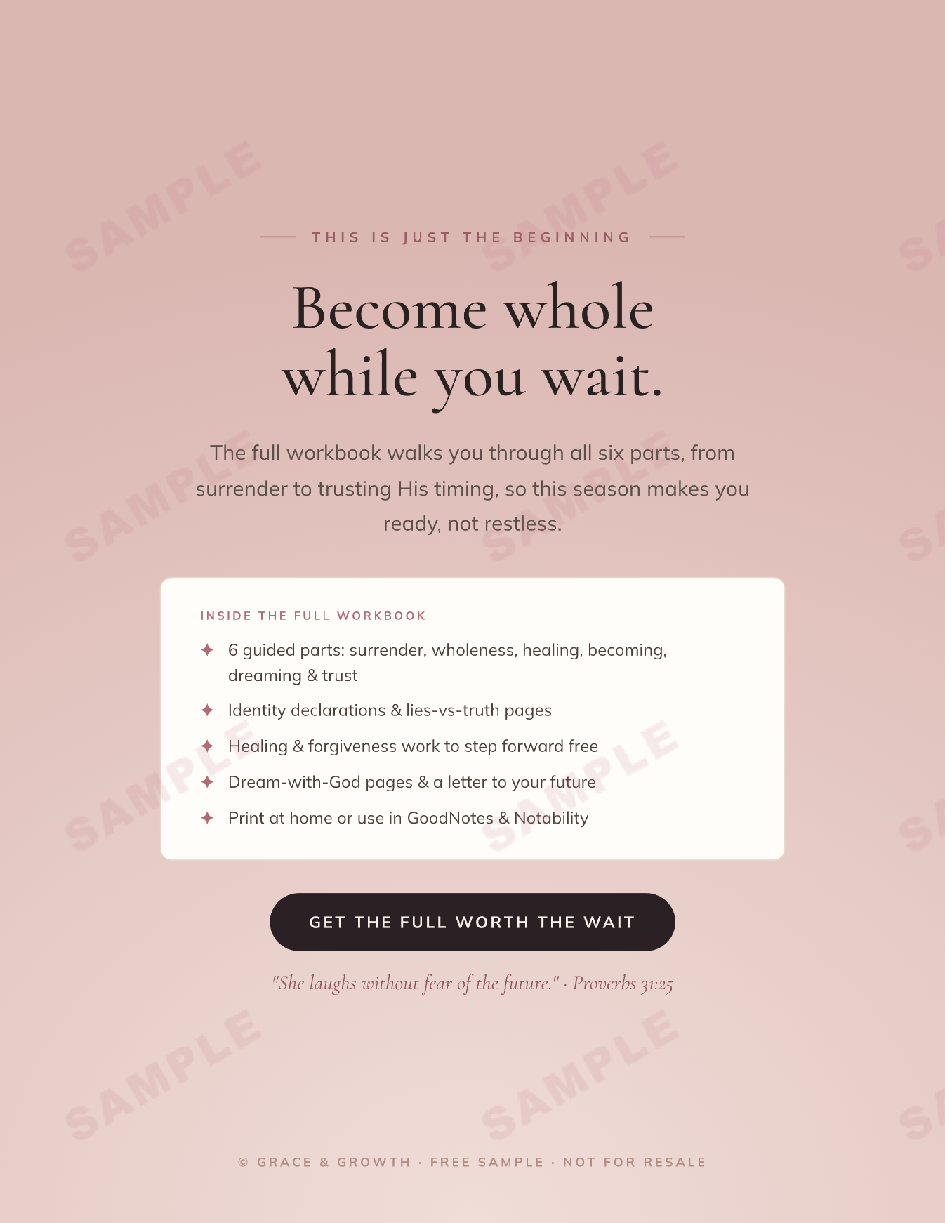 Worth the Wait: A Faith Workbook for Single Women Waiting on God | Becoming Whole in the Single Season (Printable)